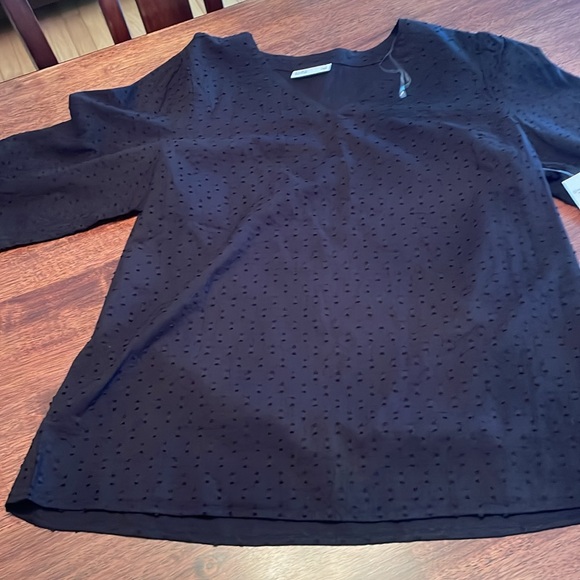 Croft & Barrow textured black on black polka dots top - Picture 6 of 15